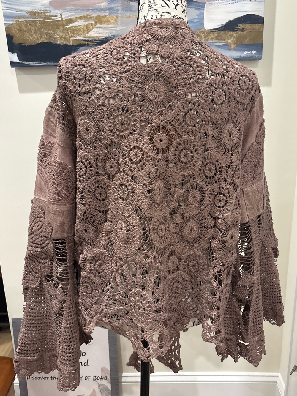 🔥BRAND NEW Desert Rose Throwover,A Rare Bird,Crochet Cardigan,Taupe,Ltd Qty - Picture 2 of 7